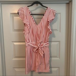 Red & white striped romper w/ pockets